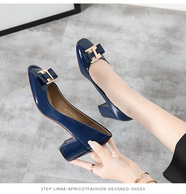 Spring And Autumn New Style Square Head Thick Heel Women's Single Shoes Blue - Shop at LoveMi