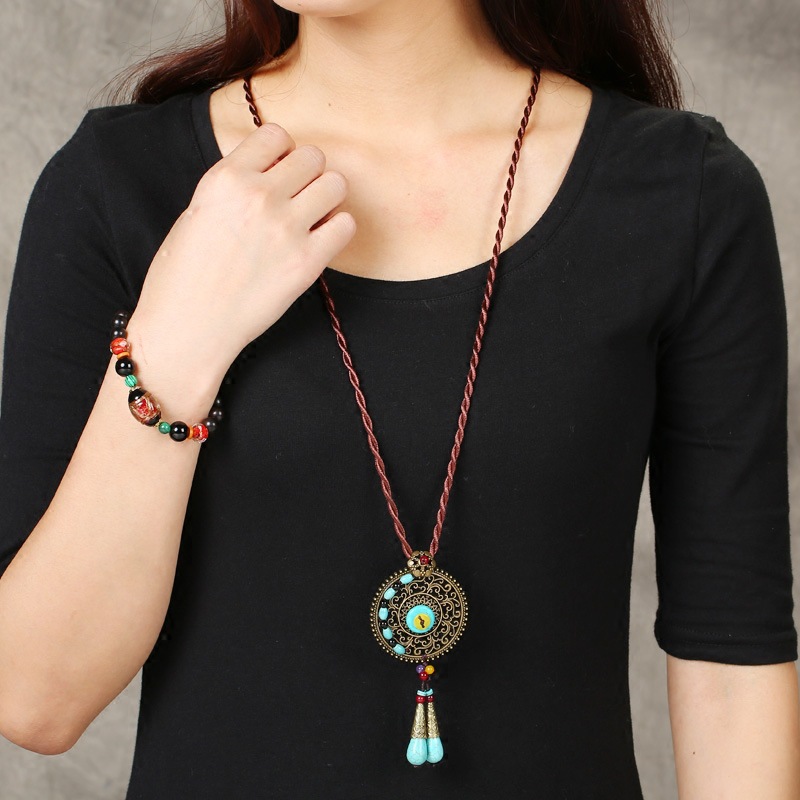 Fashion All-match Ethnic Style Long Sweater Chain