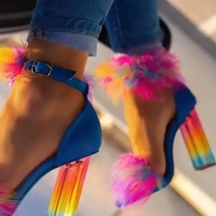 New Summer Fashion Rainbow Women's Crystal Heels