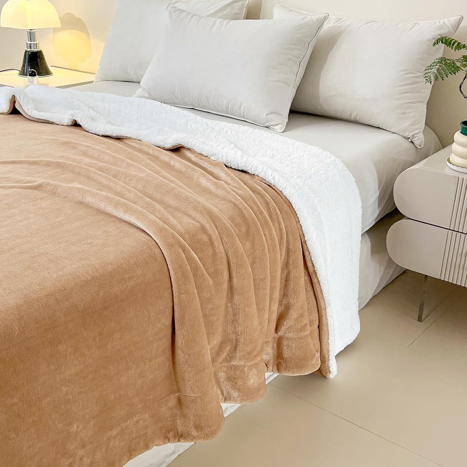Electric blanket heated throw over luxurious fleece