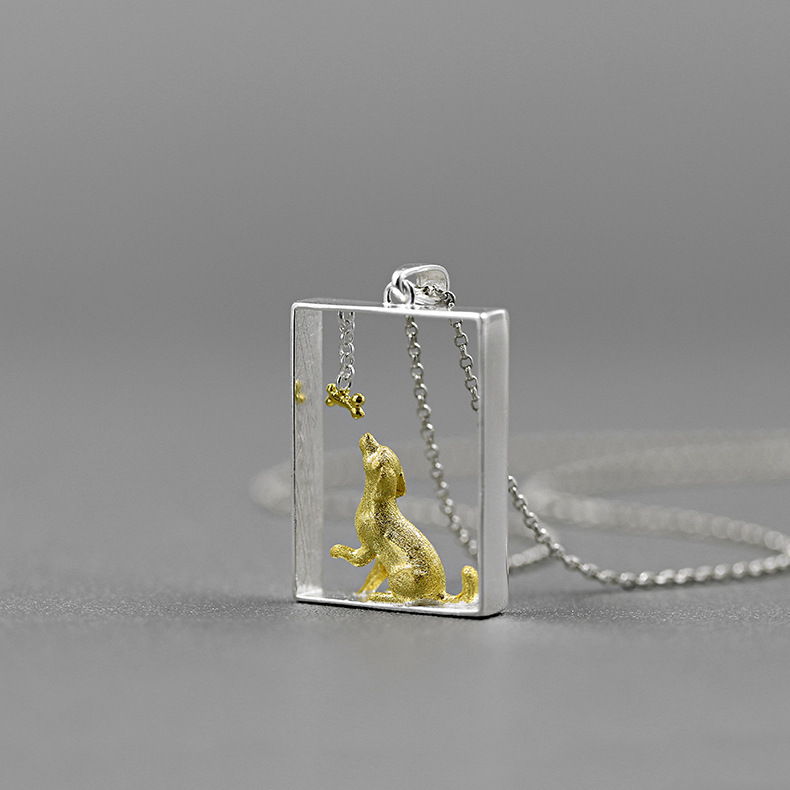 Women's Sterling Silver Pendant Cute Golden Retriever Necklace