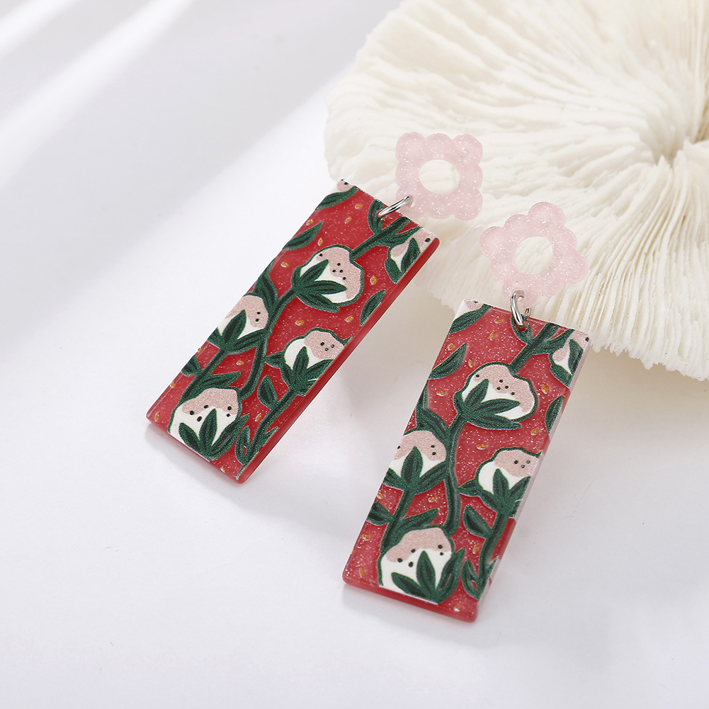 أقراط طويلة بتصميم كلاسيكي مع إبرة فضية S925 وأكريليك متباين