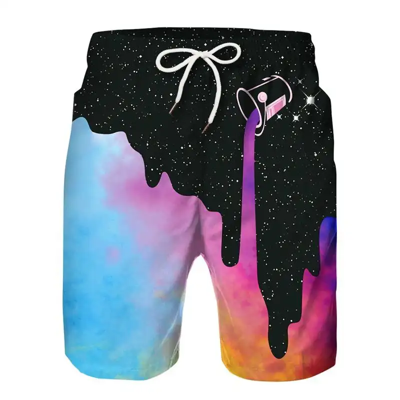 3D Digital Printing Color Prismatic Starry Sky Casual Men's Beach Loose Shorts