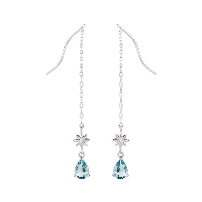 Women's Long Wavy Ear Line Blue Water Drop Sun Earrings