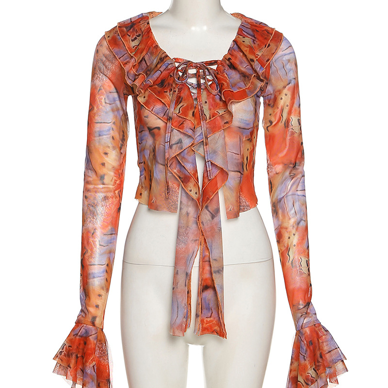 Women's Fungus Edge Patchwork Irregular Low Cut Printed Long Sleeves