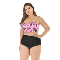 Plus Size High Waist Bikini Swimsuit - Pink - View 1