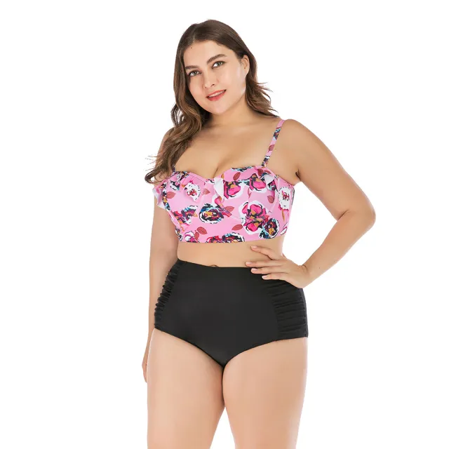 Plus Size High Waist Bikini Swimsuit Pink - Shop at LoveMi