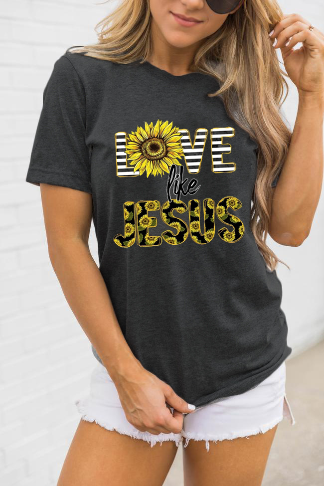 Women's Round Neck Short Sleeve Printed T-Shirt Top