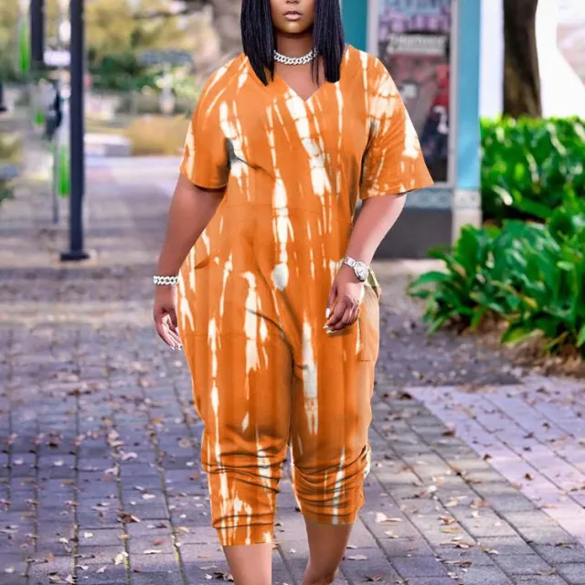 Casual Fashion Plus Size Woman Women's Tie dyed Jumpsuit Orange - Shop at LoveMi