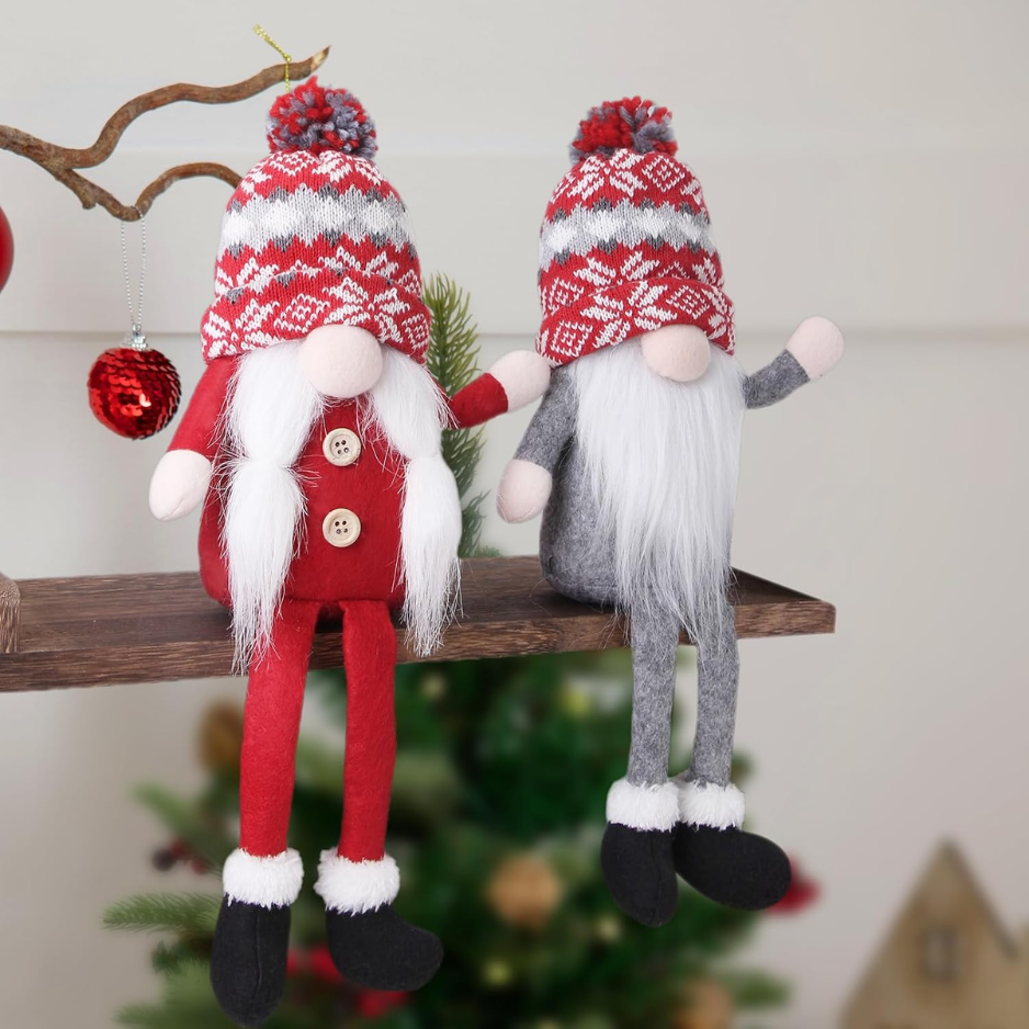 Christmas Gnomes Decorations 2 Pack Handmade Elf Santa Tomte Swedish Gnome Scandinavian Figurine Nordic Gnome Christmas Table Home Ornaments For Holiday Party Gifts 3