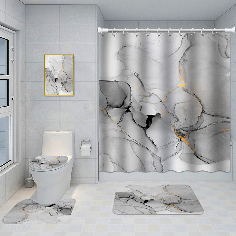 Bathroom Five-piece Set, Shower Curtain, Three-piece Mat Set, Aluminum Alloy Decorative Painting