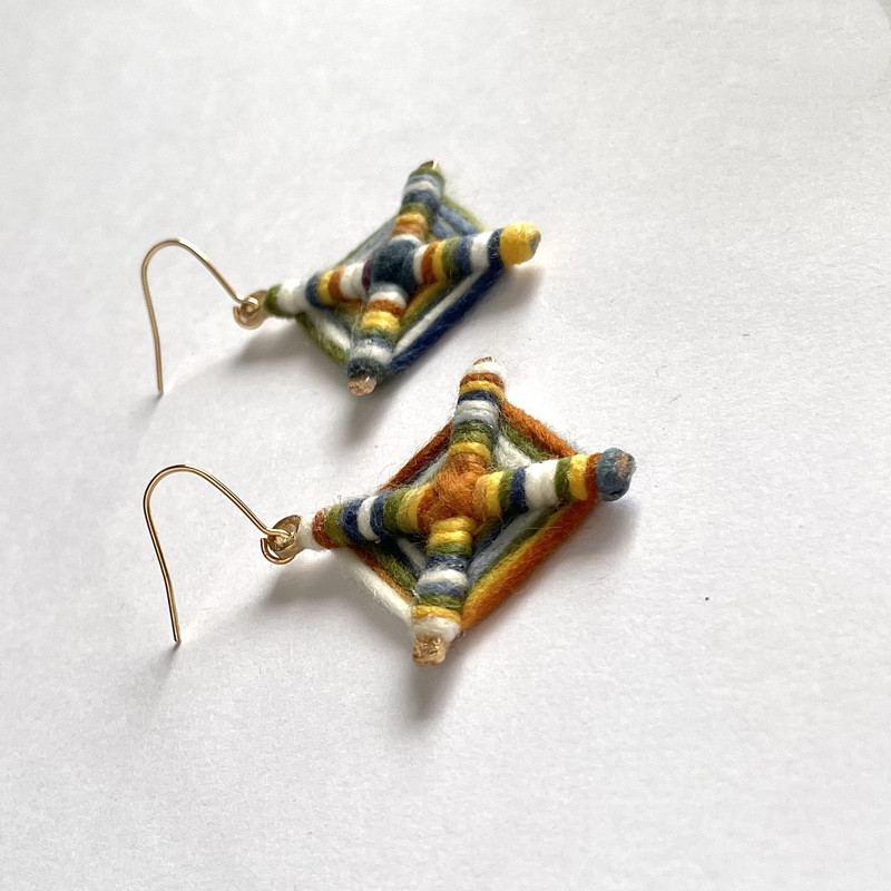 Handmade Morandi Tone Yarn Braided Diamond Earrings