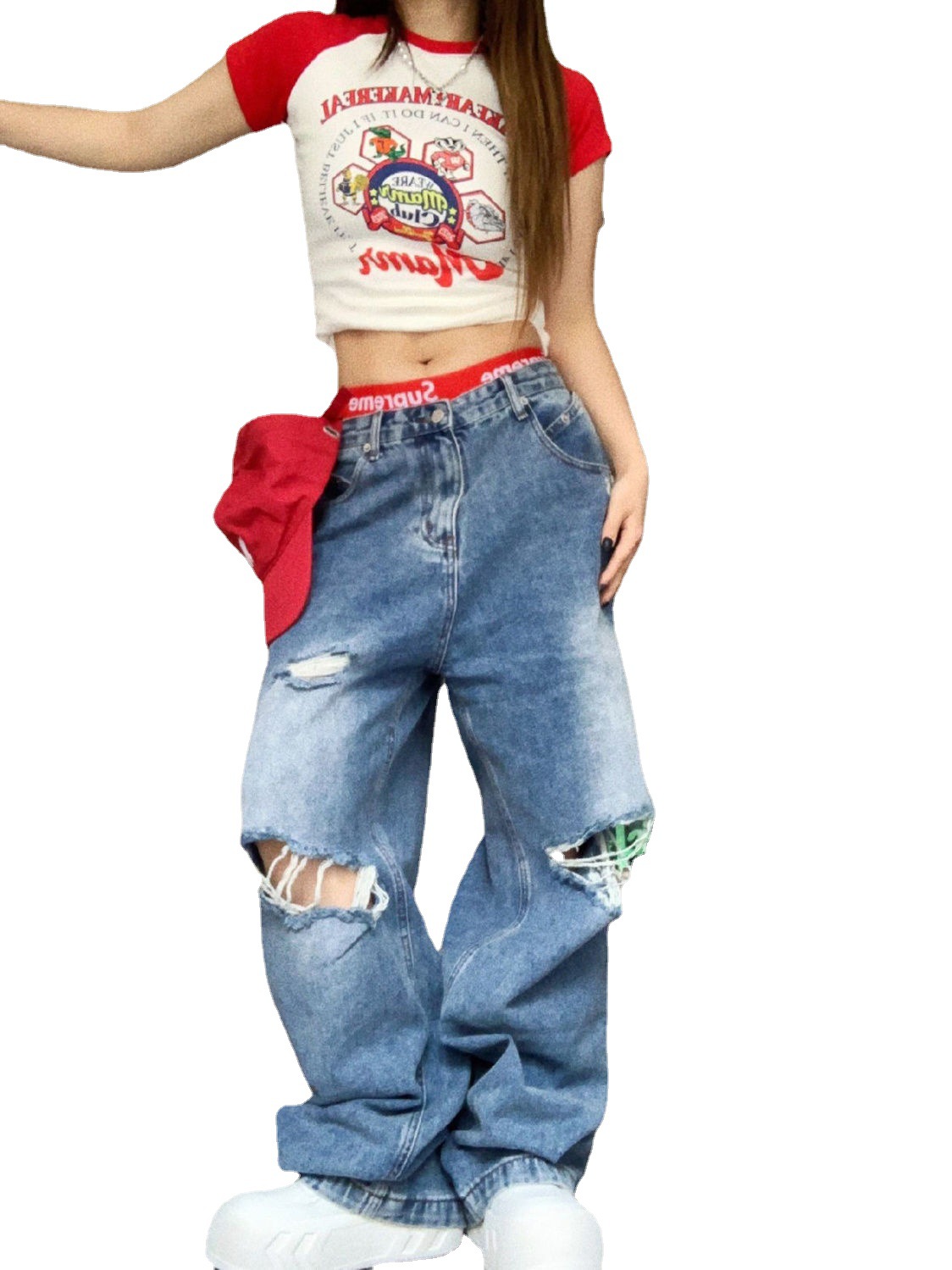 Personalized Distressed Washed Oversized Jeans For Women