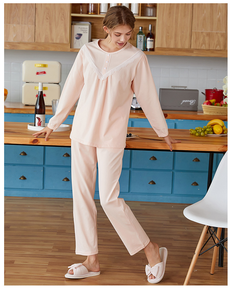 Title 12, Womens Cotton Long-sleeved Pajamas Suit with L...