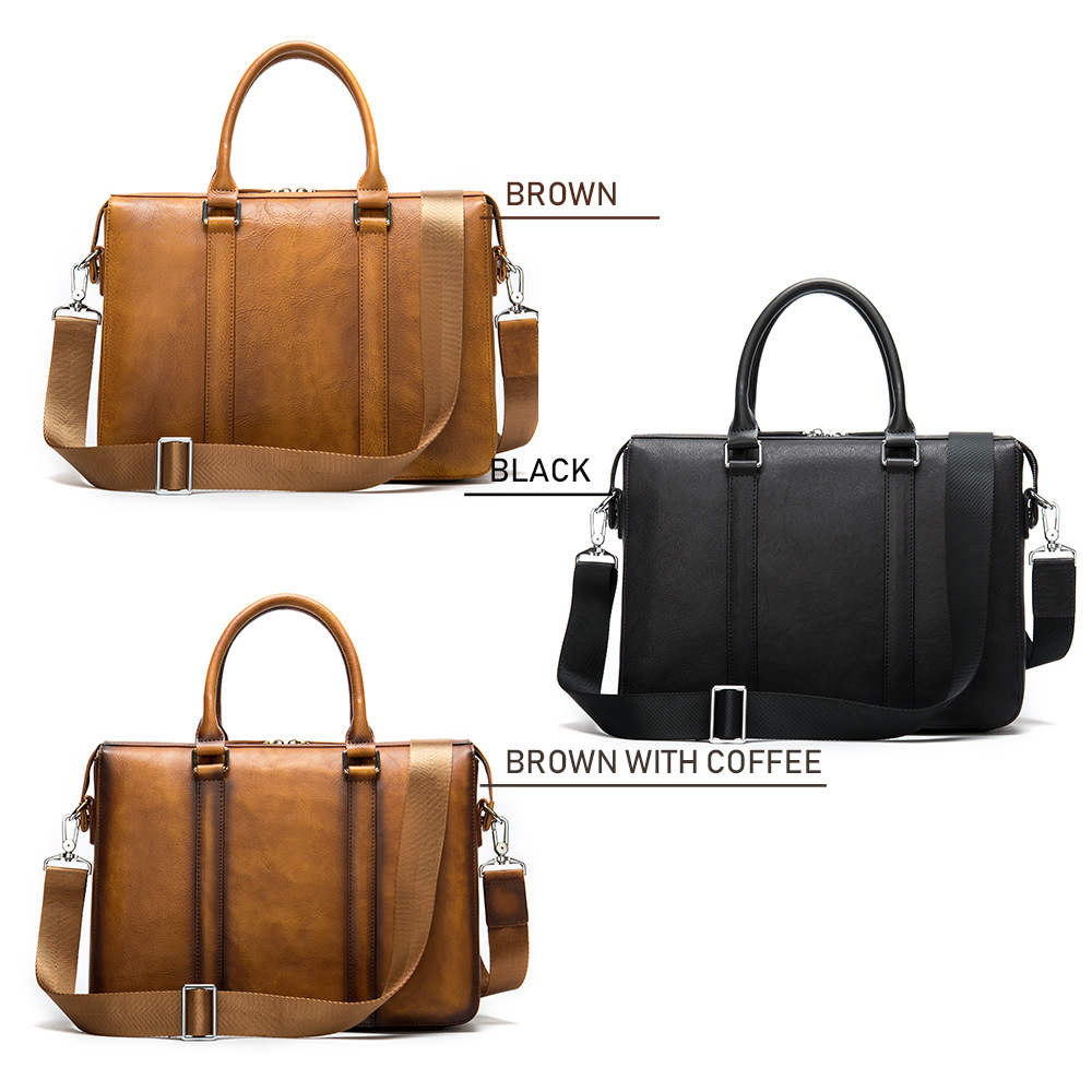 Vintage Men's Leather Briefcase Fashionable Business 14 Inch Computer Handbag - Image 7
