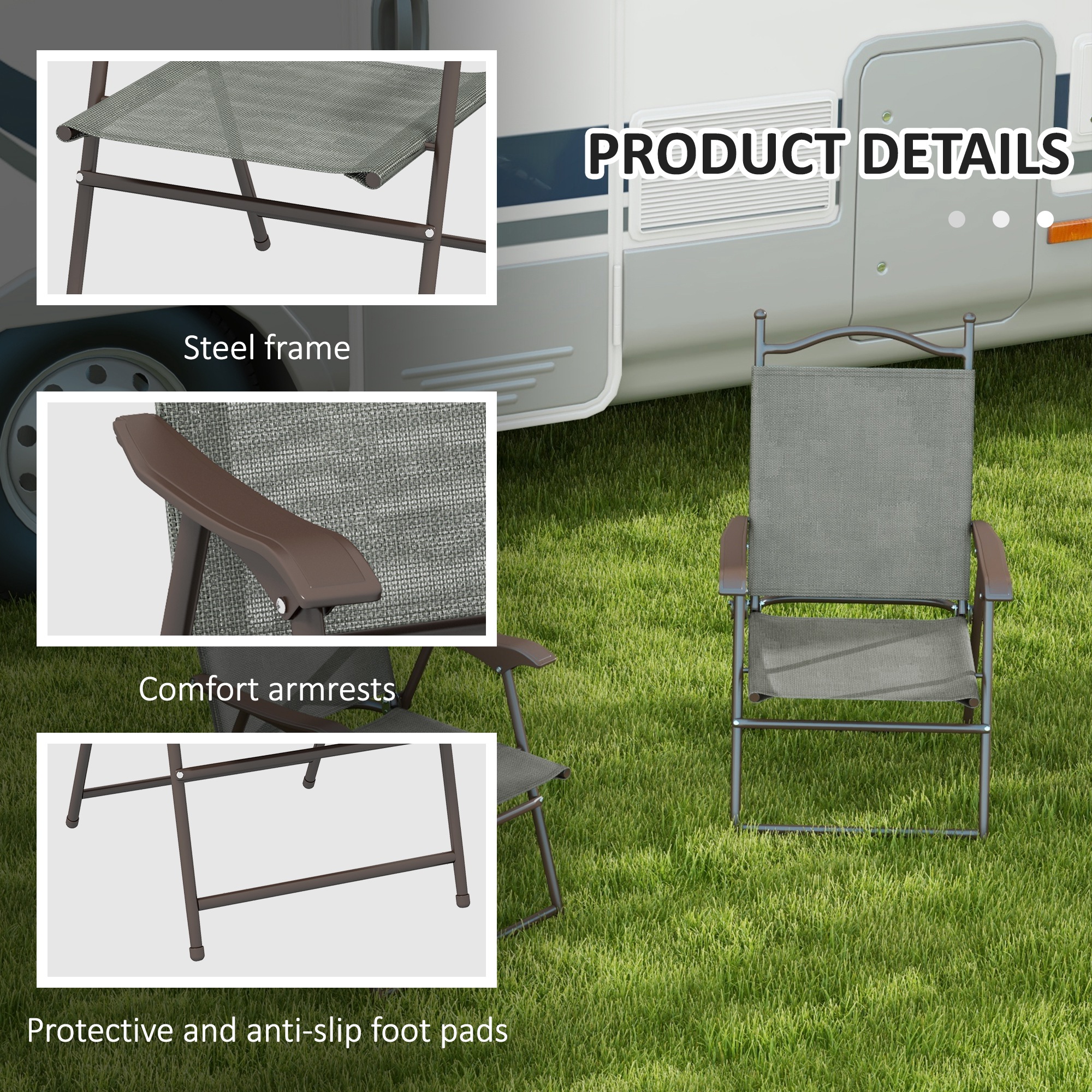 Two Foldable Garden Chair Sets, Mesh Seats-Dark Gray — image 9