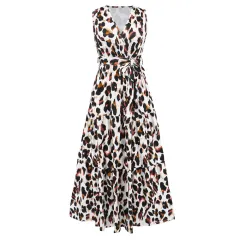Beautiful Leopard Print Long Dress - White - View 1