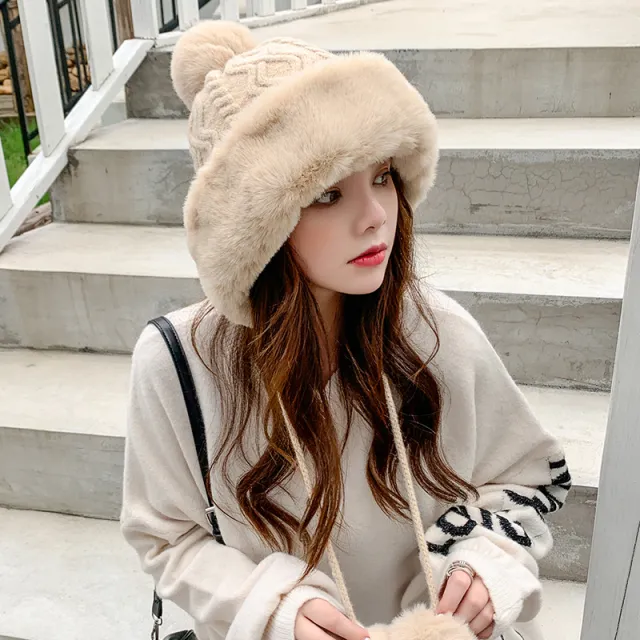 Solid Color Wool Knitted Ear Protection Warm Hat Beige - Shop at LoveMi