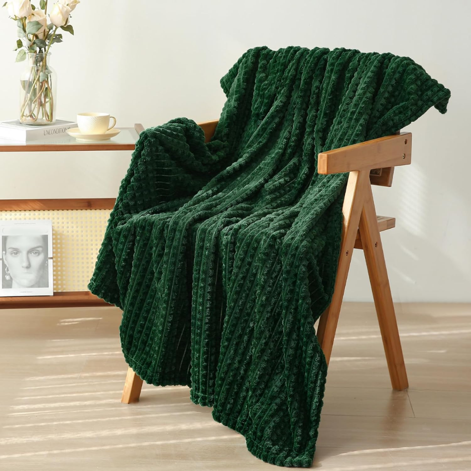 Fleece Throw Blanket Dark Green 50 60 With Square Grid Design