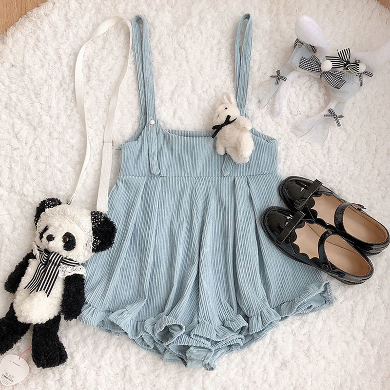 Japanese Loose Lolita Bib Pants Women's Corduroy Suspenders