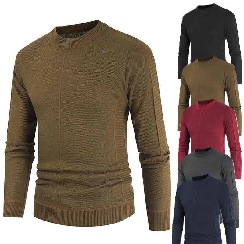 Men's Solid Round Neck Pullover Casual Sweater