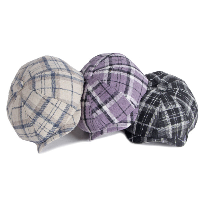 Fashionable Plaid Octagonal Hat For Women