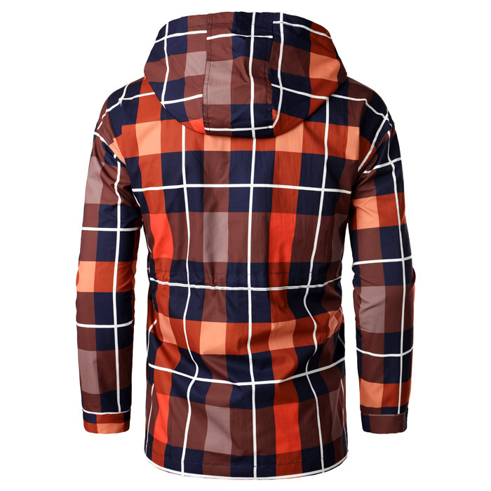 Loose Plus Size Windbreaker Couple Hooded Plaid Coat