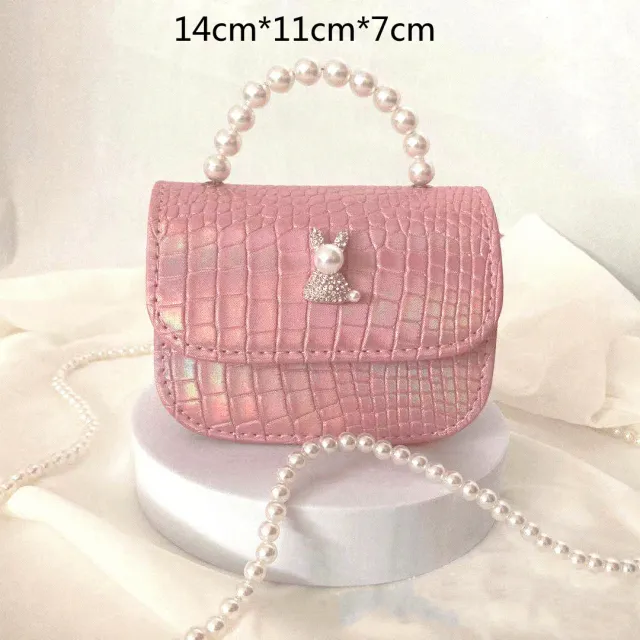 Rhinestone Rabbit Cute Girl Bag Pearl Portable Can Be Diagonal Pink - Shop at LoveMi