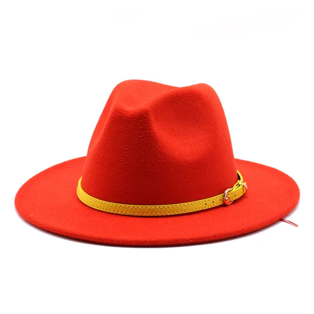 Woolen Hat Big Brimmed Hat Jazz Hat Felt Hat Orange Red - Shop at LoveMi