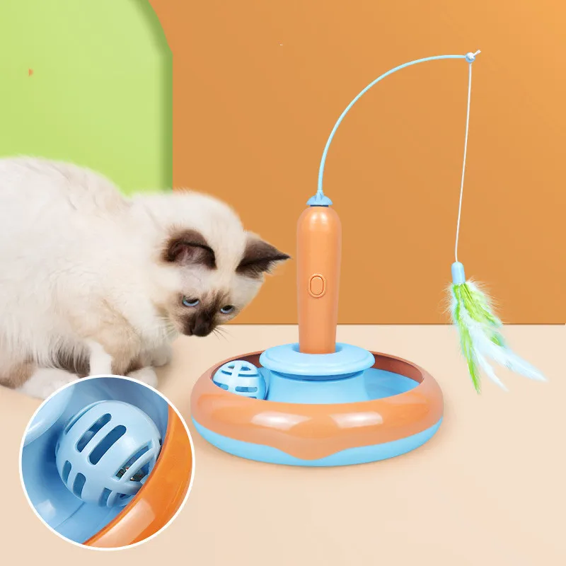 2 In 1 Pet Cat Toy With Feather For Self-play Cat Turntable Pets Supplies Cat Toy Toys Cats Items Products – image 2