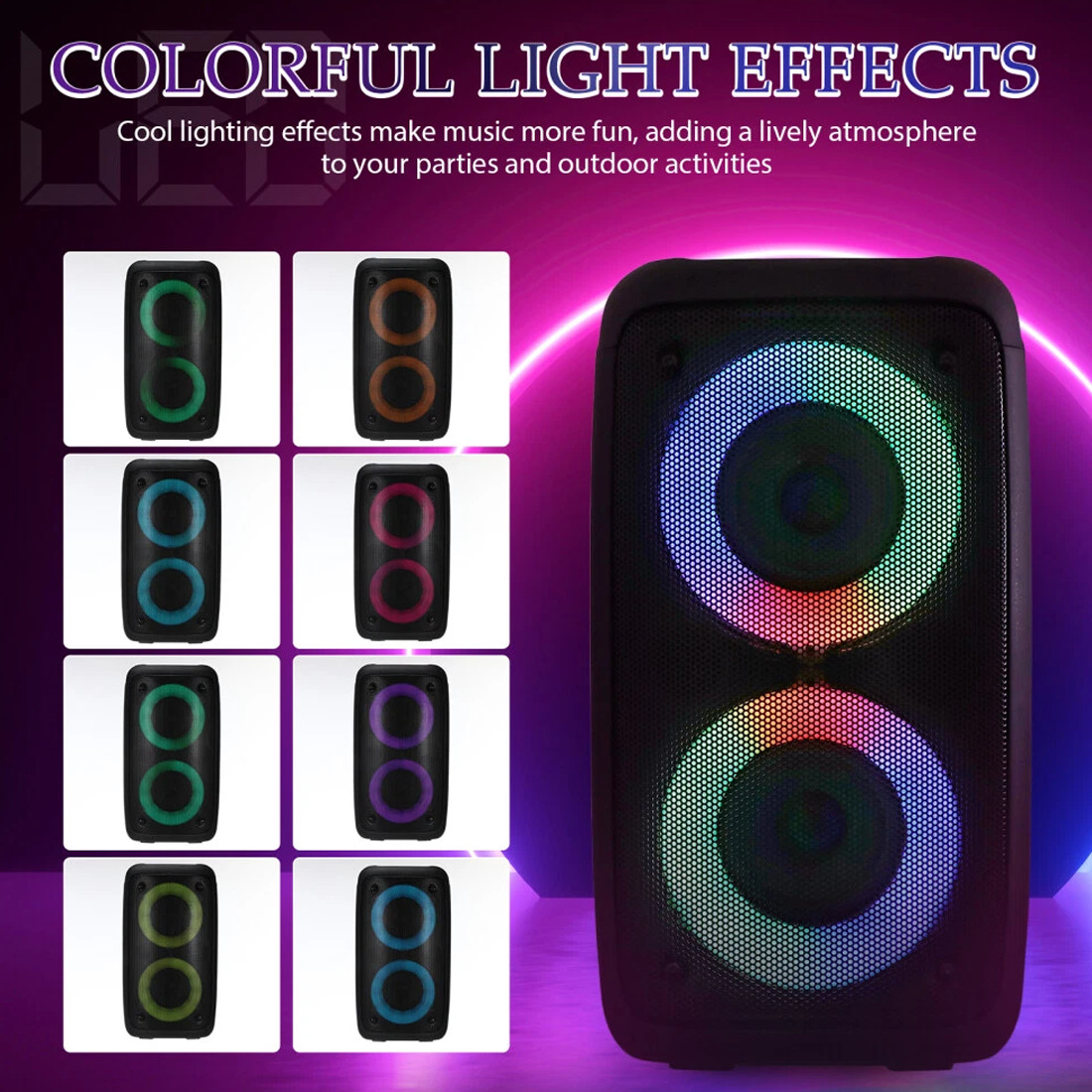 Portable Bluetooth Speaker Sub Woofer Heavy Bass Sound System Party & Mic 6