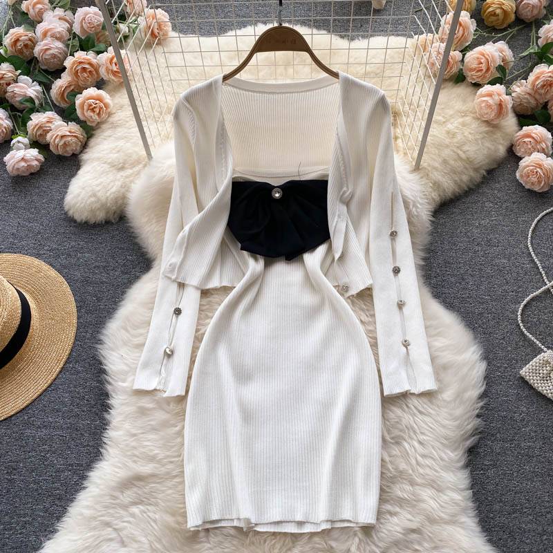 Sweet Knit Dress Dress Women's Bowknot Sling Pure Color