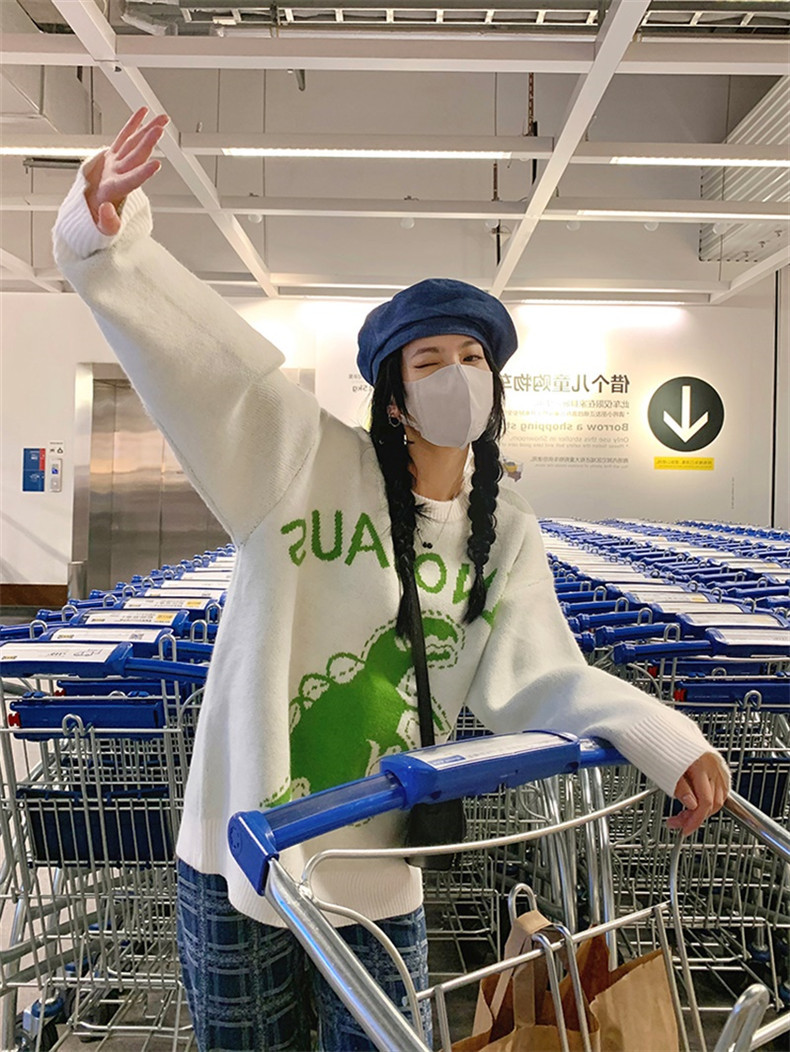 Cartoon Color Matching Jacquard Knitted Pullover Sweater