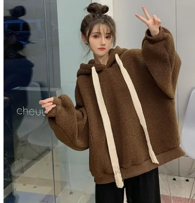 Girls' Autumn And Winter Lamb Wool Coat - Khaki