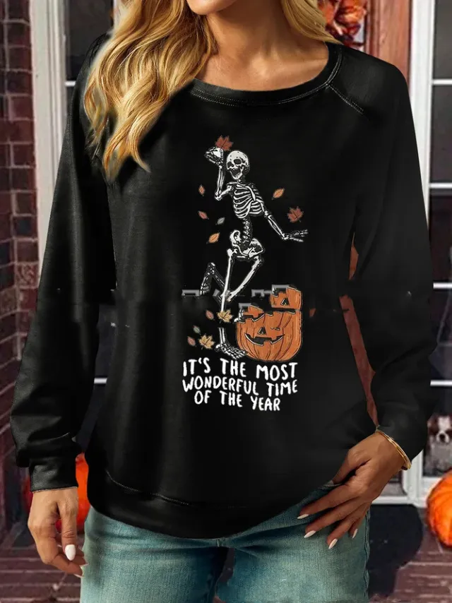 Women's Summer New Round Neck Long Sleeve Digital Printing Black - Shop at LoveMi