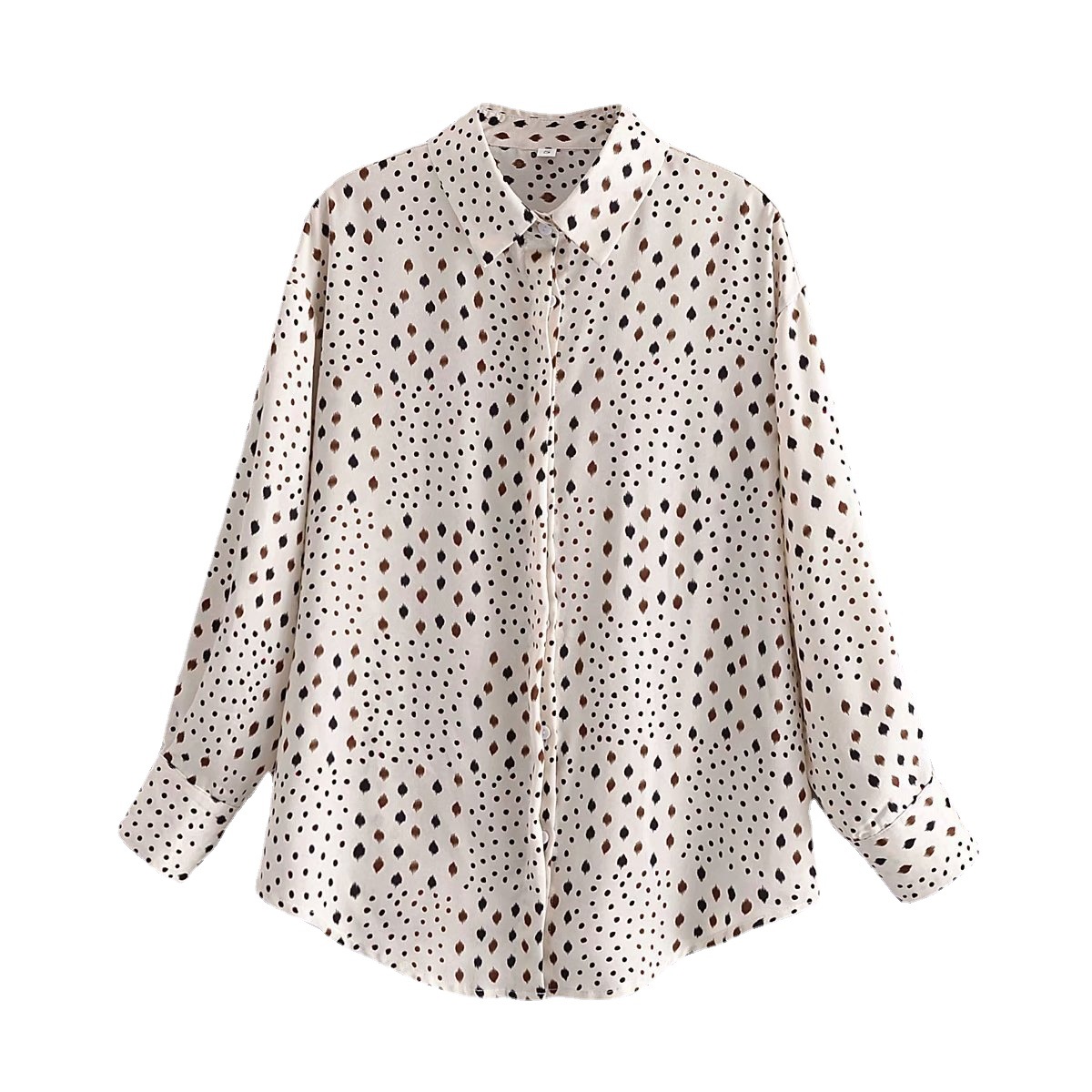 Retro Loose Lapel Irregular Dot Print Shirt Top