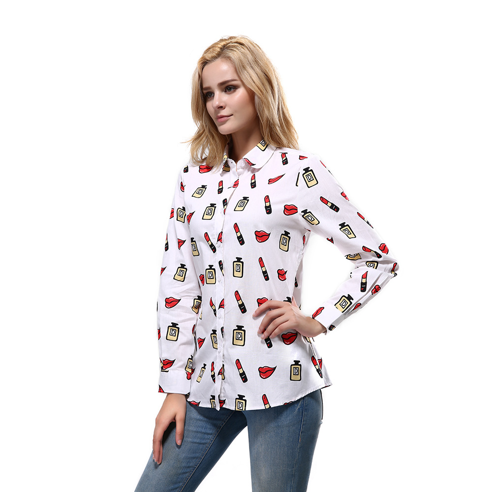 Title 3, Camisa de manga comprida estampada plus size fe...