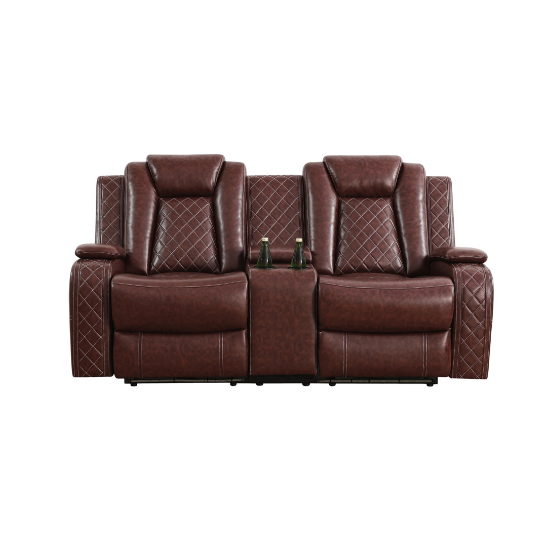 Pickup Only--Red Breathing Leather 3-Piece Living Room Recliner Sofa Set