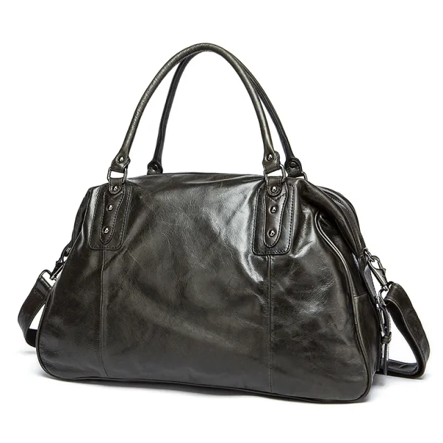 Cowhide Travel Bag Handbag Travel Bag Genuine Leather Travel Duffel Bag Grey - Shop at LoveMi