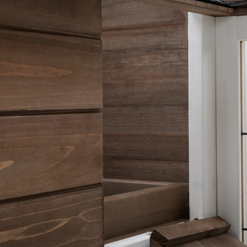 PawHut Wooden Rabbit Hutch Elevated Bunny Cage Indoor Small Animal Habitat With Enclosed Run With Wheels, Ramp, Removable Tray For Rabbits, Chickens, Ducks, Guinea Pigs, Brown