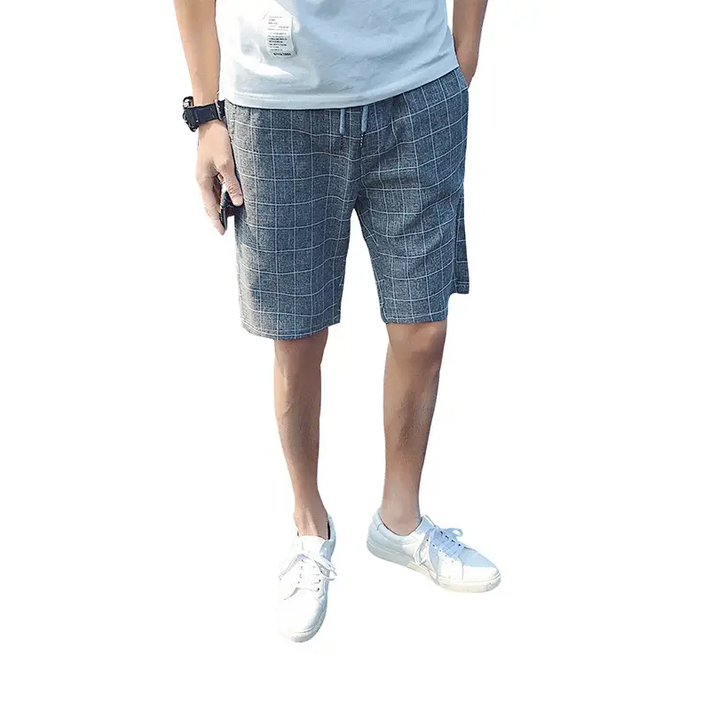 Men's Plaid Casual Shorts with Drawstring Waist