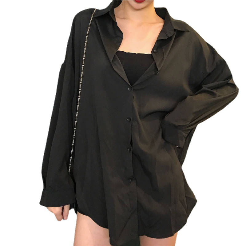 Korean Version Loose Student Versatile Languid Black Shirt