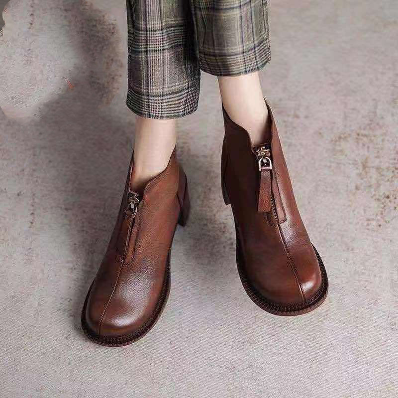 Title 5, Autumn Leather Soft-soled Short Boots with Fron...