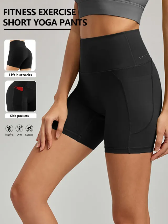 Plus Size Yoga Biker Shorts With Pockets High Waist, Tummy Control Gym Leggings Black - Shop at LoveMi