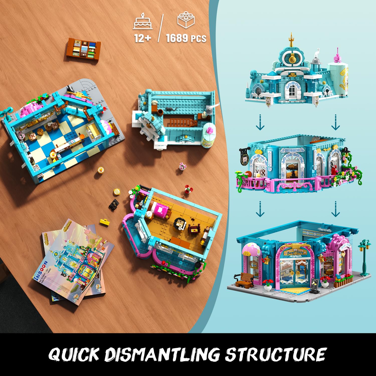 Castle Dairy Bakery Store Building Set With Light, City Dairy House Building Block Toy With Milk Cake Bread, Home Decor Construction Model Kit For Adults Teens Kids Boys Girls Ages