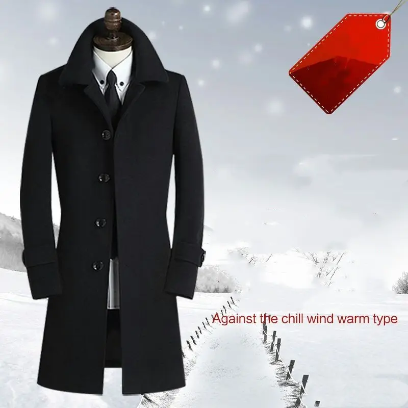 Wool Men's Mid-length Korean Version Slim-fit British Style Business