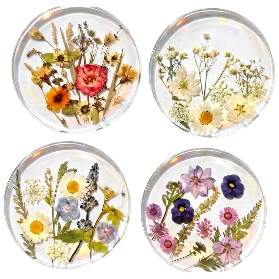 Acrylic Coasters 4 PCS, Bright Wildflower Printed Drink Coasters For Table, Desk And Home Decor, Christmas, Wedding And Birthday