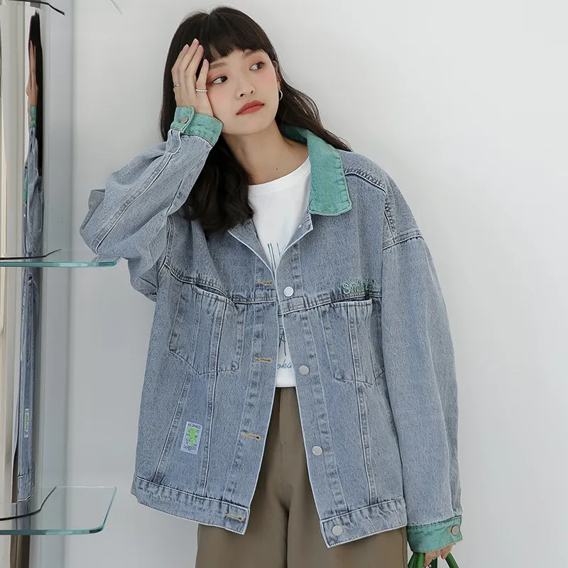 Women's Style Retro Denim Jacket Loose - Blue