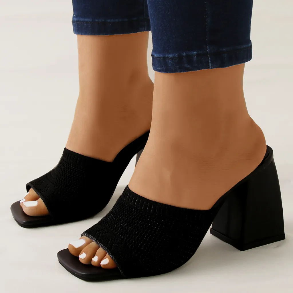High Heel Mesh Flying Weave Plus Size Women's Shoes - Black