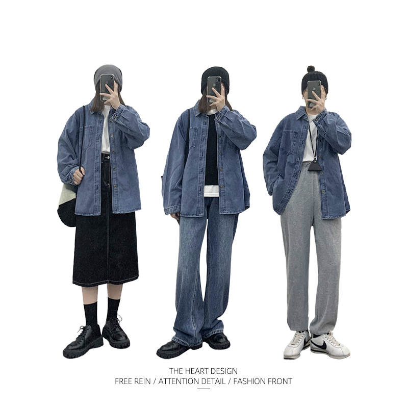 Retro Denim Jacket Women's Loose Long-sleeved Shirt Design Sense